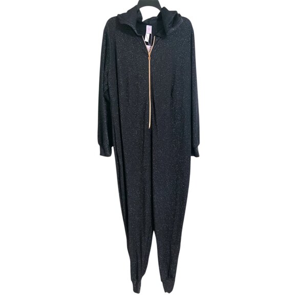Savage X Fenty Sleep & Shine Hooded Jumpsuit Lurex in Black size 2X - Picture 2 of 14